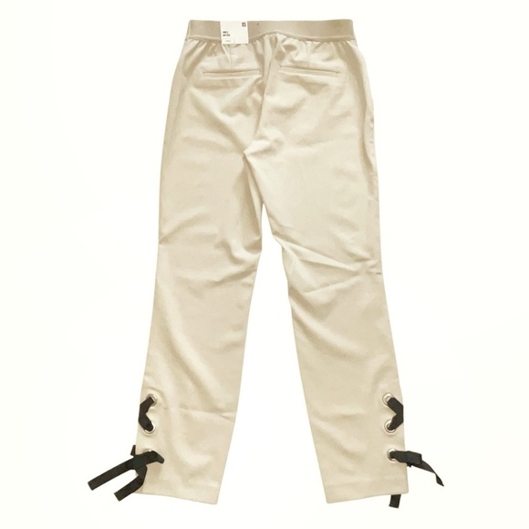 NWT Express Cream Ankle Pant Lace Up Detail XS Stretch Slim Straight Leg - Picture 6 of 7